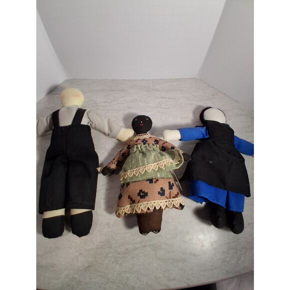3 Handmade Cloth Dolls 8ins Tall With Clothes - Picture 1 of 5